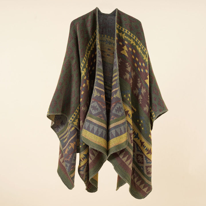Damen Oversize Strickponcho mit Ethno-Geometrischem Muster Echo Archiv