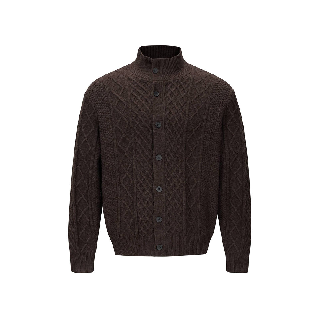 Herren Strickcardigan mit Zopfmuster, Stehkragen und knöpfbarer Front Echoarchiv