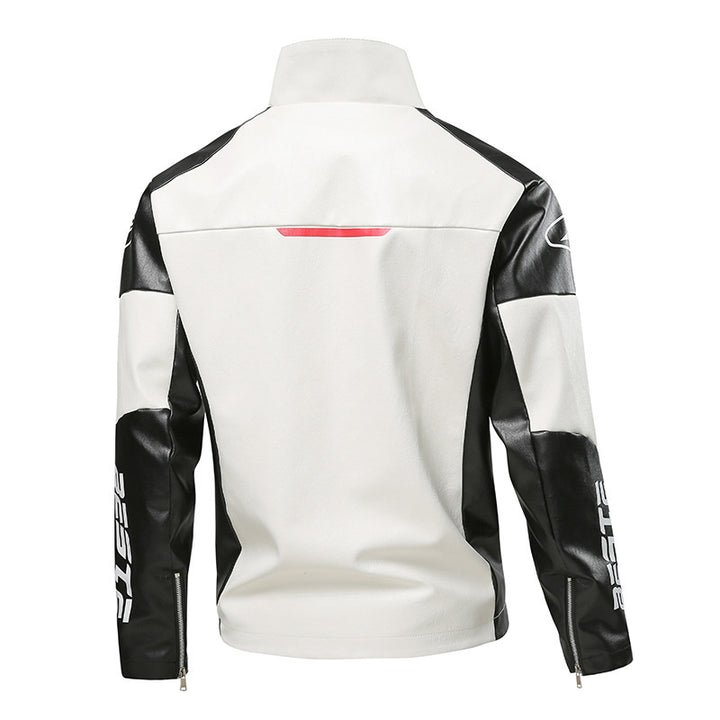Herren Modische Kunstlederjacke mit Kontrastärmel Echo Archiv
