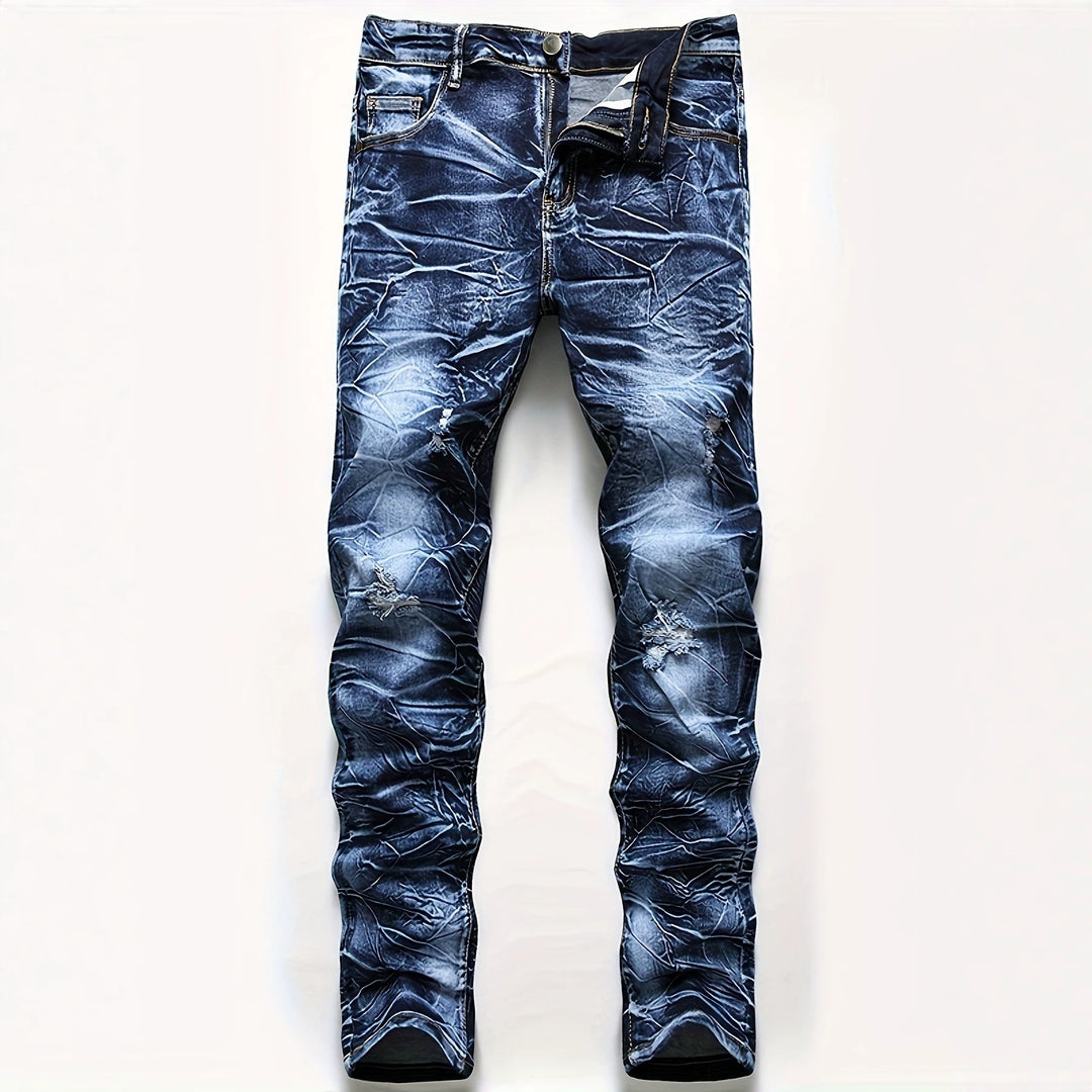 Herren Modische Slim-Fit Jeans im Used-Look Echoarchiv