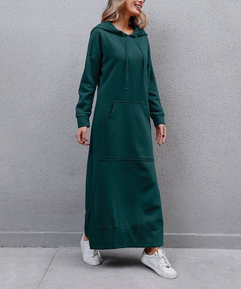 Damen nan langes Kapuzen-Sweatkleid mit Kängurutasche, Seitenschlitzen und lockerer Oversize-Passform Echo Archiv