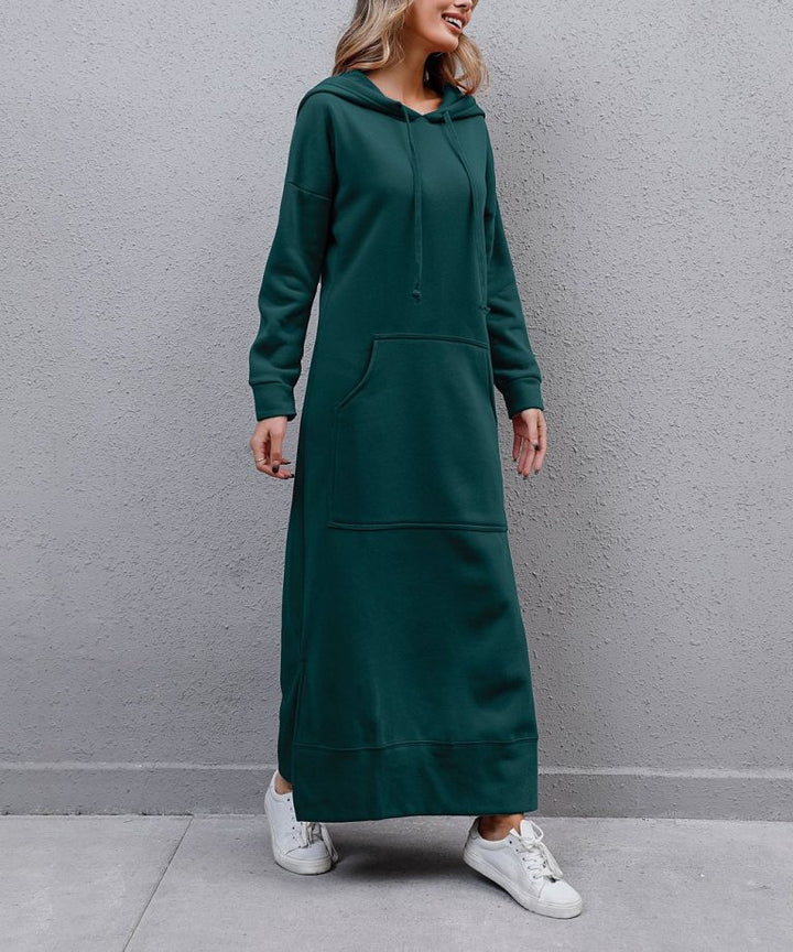 Damen nan langes Kapuzen-Sweatkleid mit Kängurutasche, Seitenschlitzen und lockerer Oversize-Passform Echo Archiv