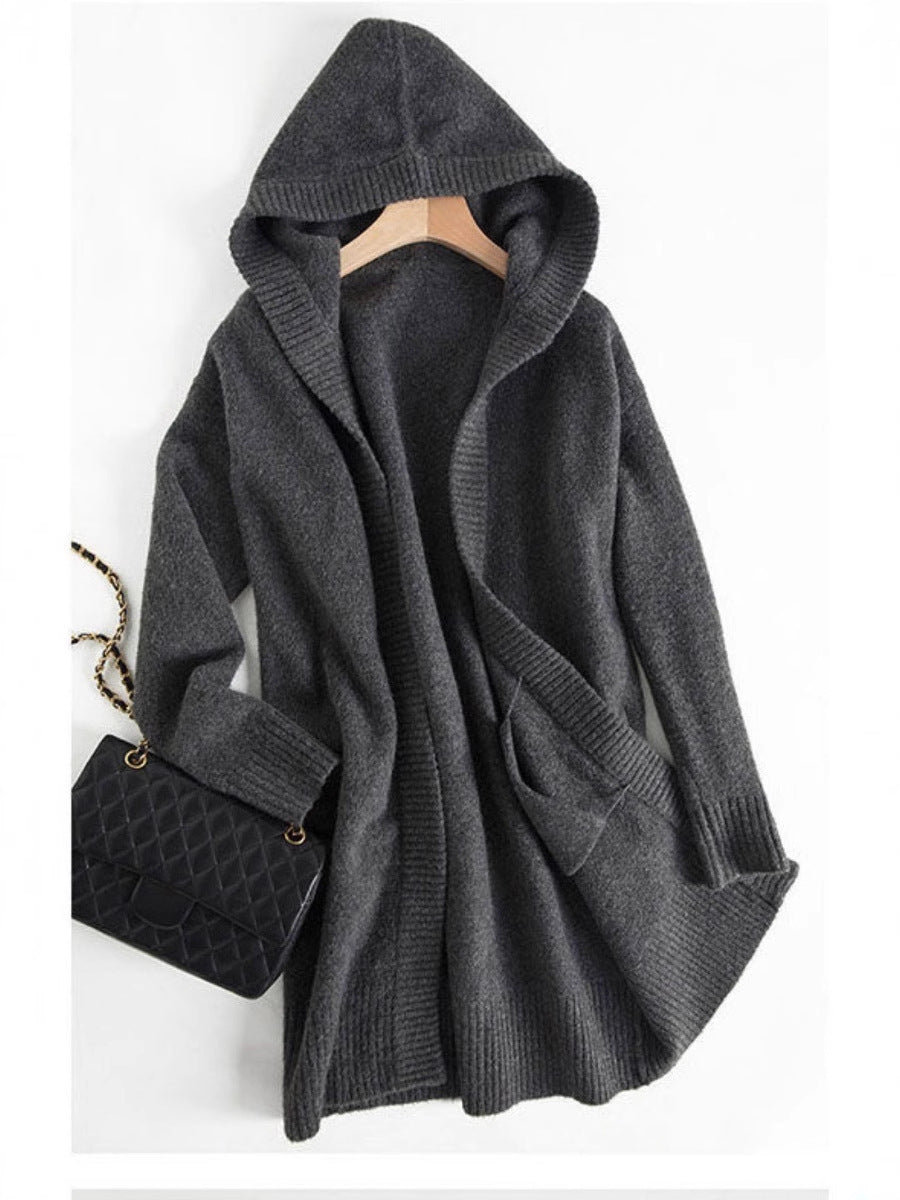 Damen Oversize Kapuzencardigan im Kaschmir‑Look mit offenem Fall und breiter Rippe Echoarchiv