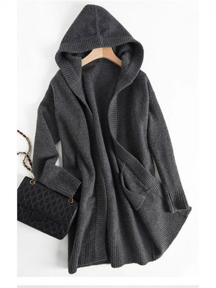 Damen Oversize Kapuzencardigan im Kaschmir‑Look mit offenem Fall und breiter Rippe Echoarchiv