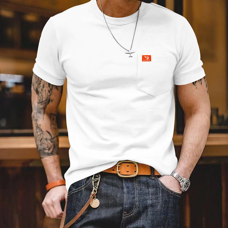Herren klassisches Kurzarm T-Shirt mit Brusttasche aus hochwertiger Baumwolle Echoarchiv