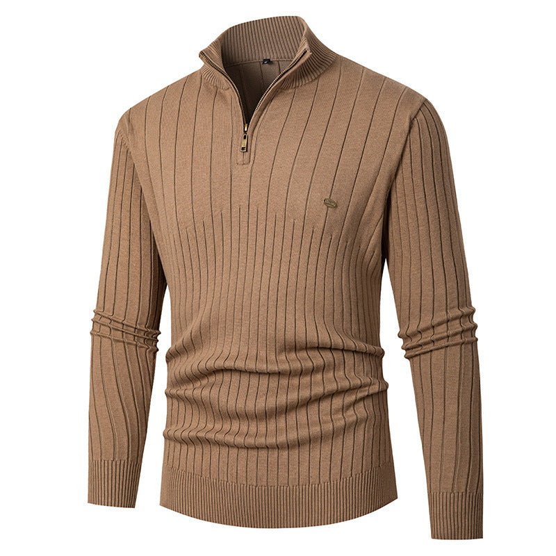 Herren eleganter Strickpullover mit halbem Reißverschluss und feinem Rippdesign Echoarchiv