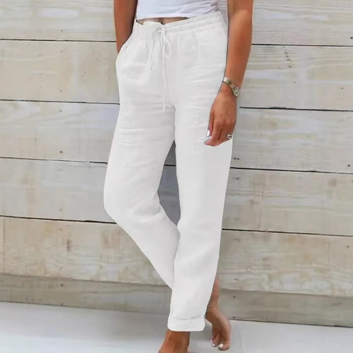 Damen lässige Leinenhose mit elastischem Bund Kordelzug und Seitentaschen – Avélisse