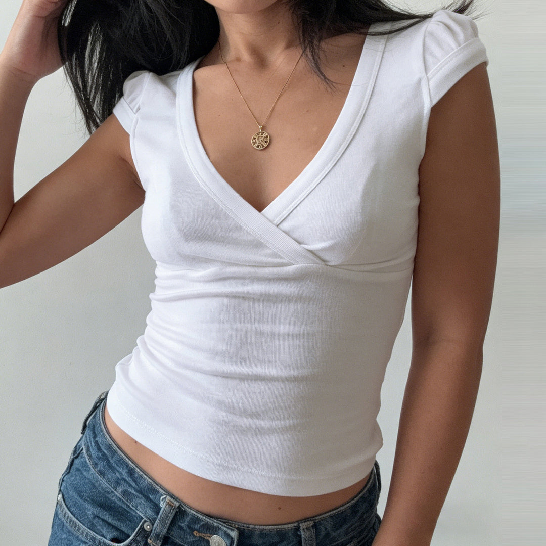Damen Wickelshirt mit elegantem V-Ausschnitt und figurbetontem Schnitt Echo Archiv
