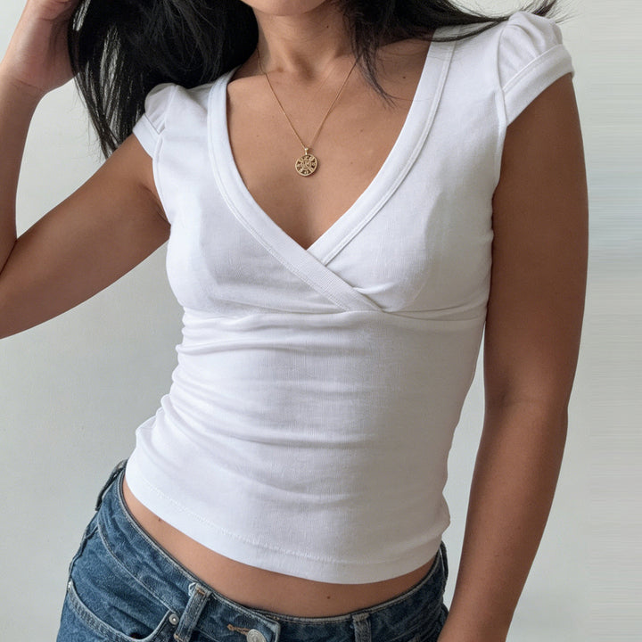 Damen Wickelshirt mit elegantem V-Ausschnitt und figurbetontem Schnitt Echo Archiv