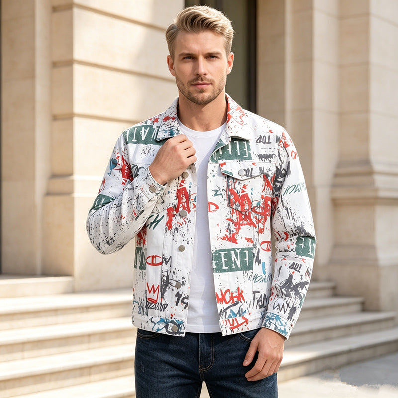 Herren Modische Jacke mit grafischen Prints Echoarchiv