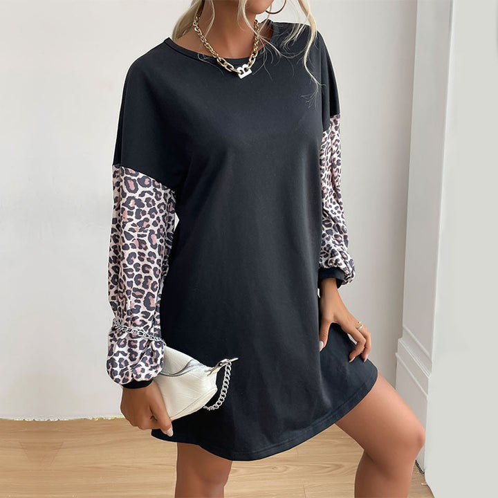 Damen Oversized Sweaterkleid mit Leo-Ärmeln und Rundhalsausschnitt Echoarchiv