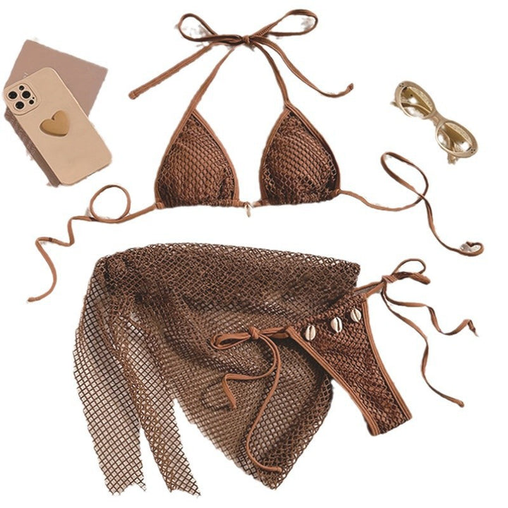 Damen Triangel-Bikini mit Netzdesign und Muschelverzierungen Echo Archiv