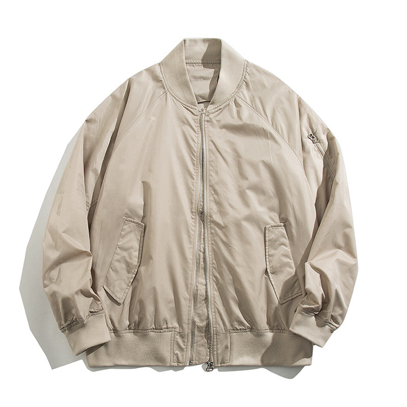 Men's relaxed nylon zip-front bomber jacket with raglan sleeves and angled flap hand pockets – Brevano