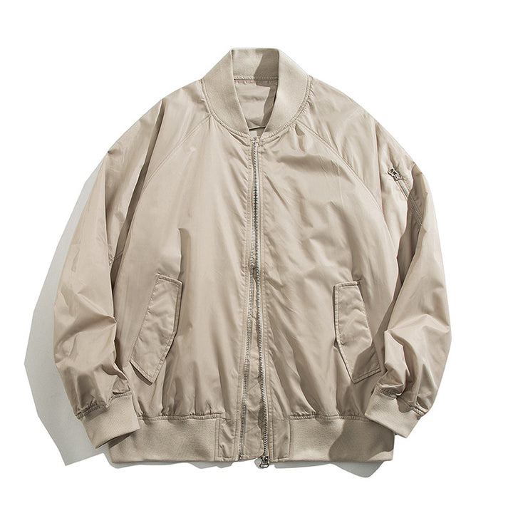 Men's relaxed nylon zip-front bomber jacket with raglan sleeves and angled flap hand pockets – Brevano