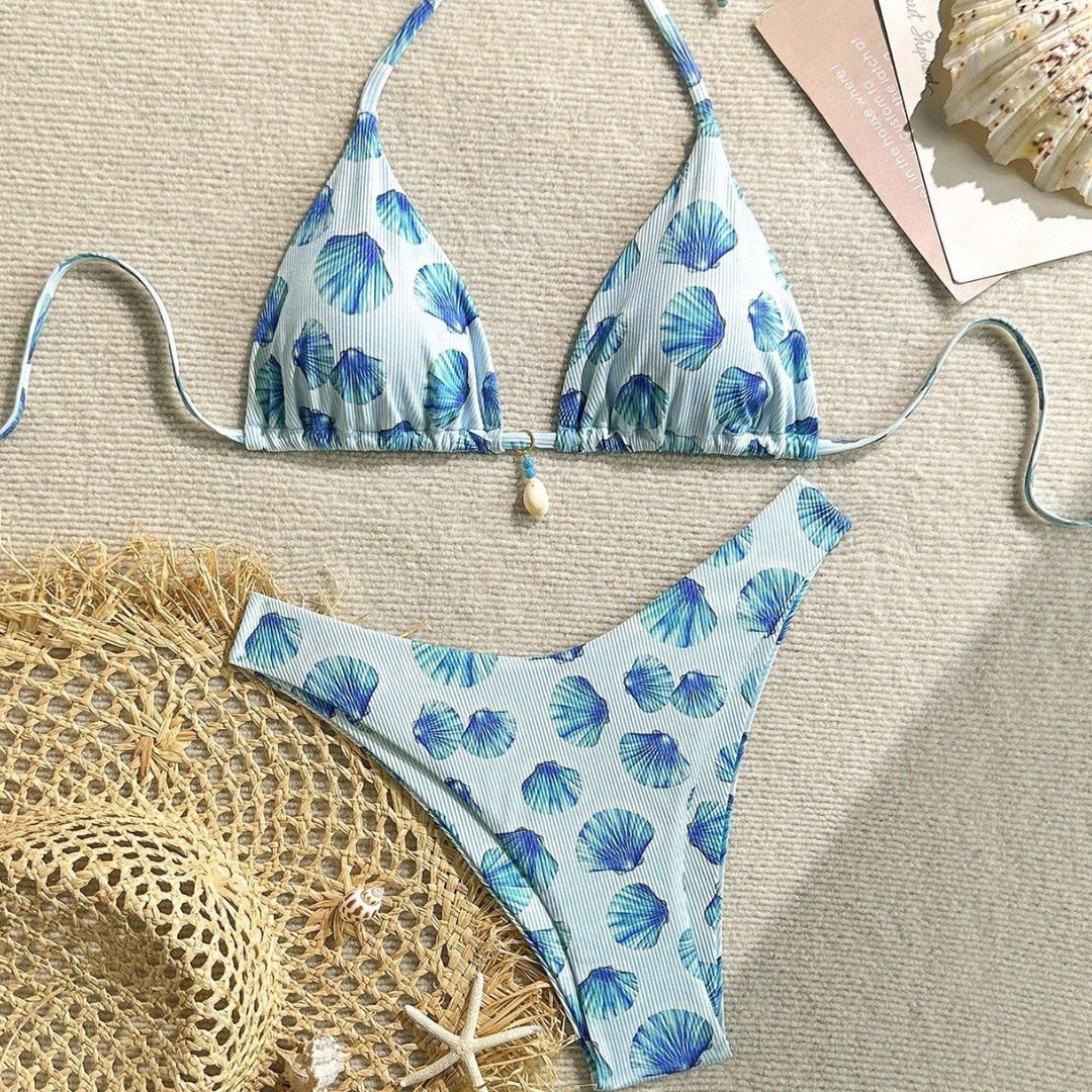 Damen Triangel-Bikini mit Muschel-Print und zarten Rüschendetails Echo Archiv