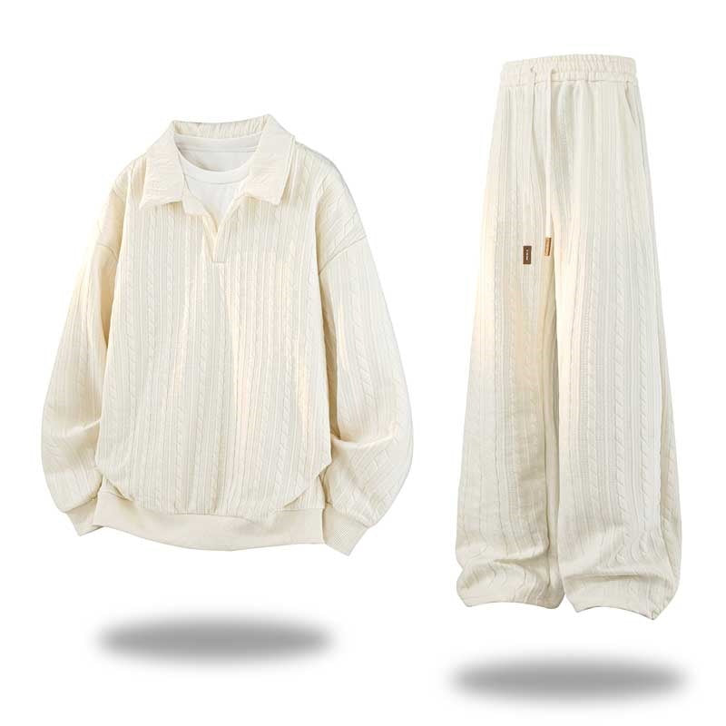 Herren Oversize Strukturiertes Lounge‑Set mit Polokragen, Zopfmuster‑Optik & weitem Bein Echoarchiv