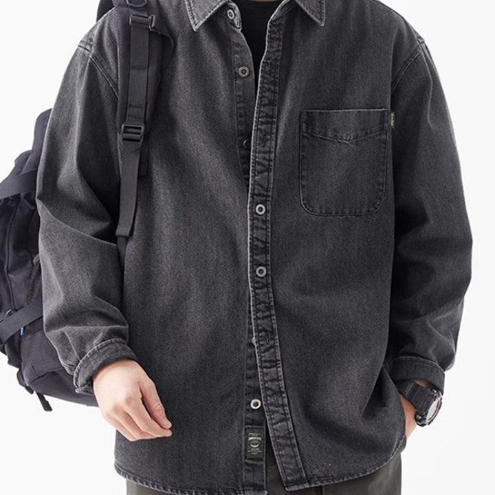 Herren lässige Denim-Hemdjacke mit aufgesetzter Tasche Echoarchiv