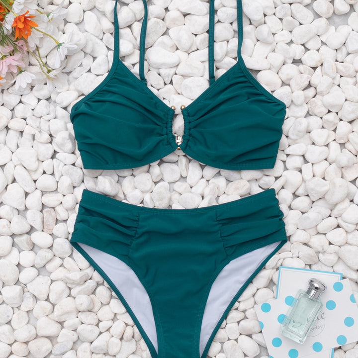 Damen Hochtaillierter Bikini mit raffiniertem Raffungselement und elegantem Schmuckdetail Echo Archiv