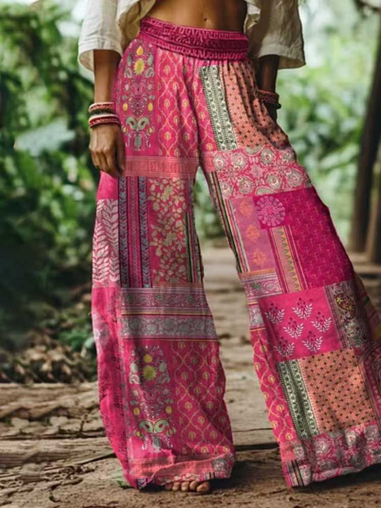 Damen Weite Sommerhose mit buntem Blumen- und Schmetterlingsprint Echo Archiv
