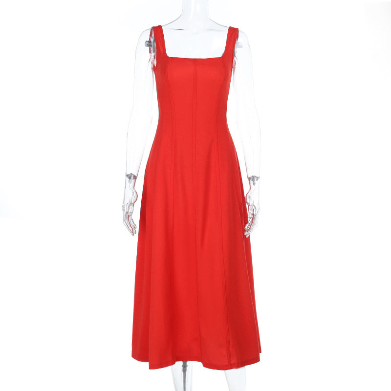 Damen elegantes Maxikleid mit quadratischem Ausschnitt und fließendem Rock Echo Archiv