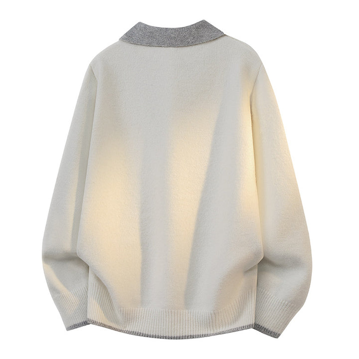 Unisex Oversize Strickpullover mit Kontrastpolokragen und V-Ausschnitt Echoarchiv