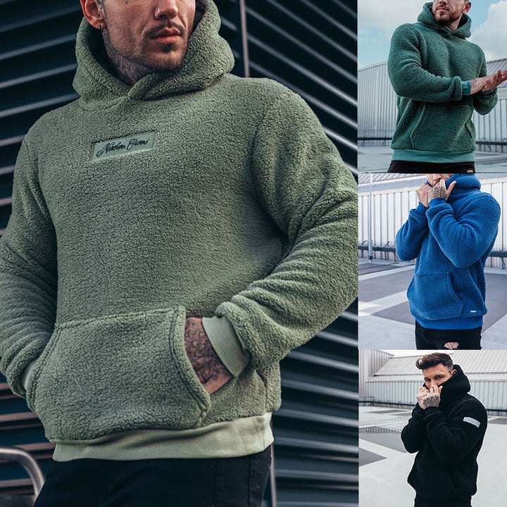 Herren Fleece Hoodie mit Kängurutasche und hohem Kragen Echoarchiv