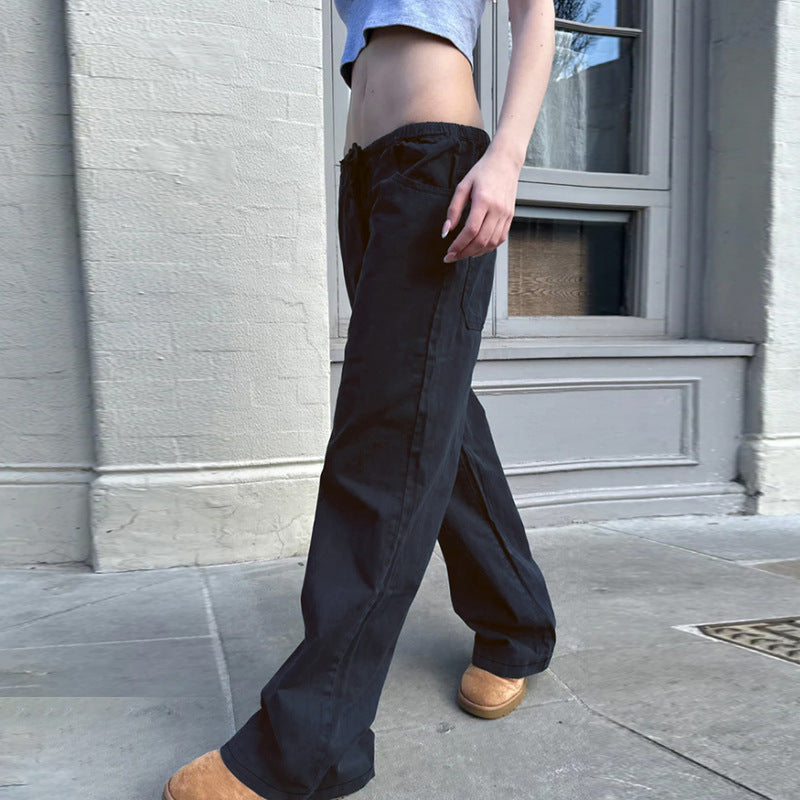 Damen Weite Baumwoll-Hose mit Elastikbund, Tunnelzug und Eingrifftaschen Echo Archiv