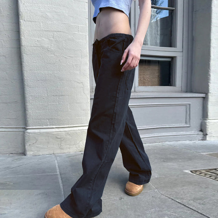 Damen Weite Baumwoll-Hose mit Elastikbund, Tunnelzug und Eingrifftaschen Echo Archiv