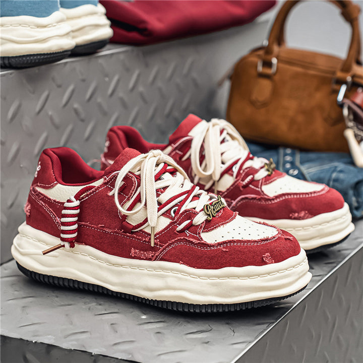 Damen denim-Plateau-Sneaker mit kontrastnähten, wattierter Wellenlaufsohle und verzierten Schnürdetails Echo Archiv