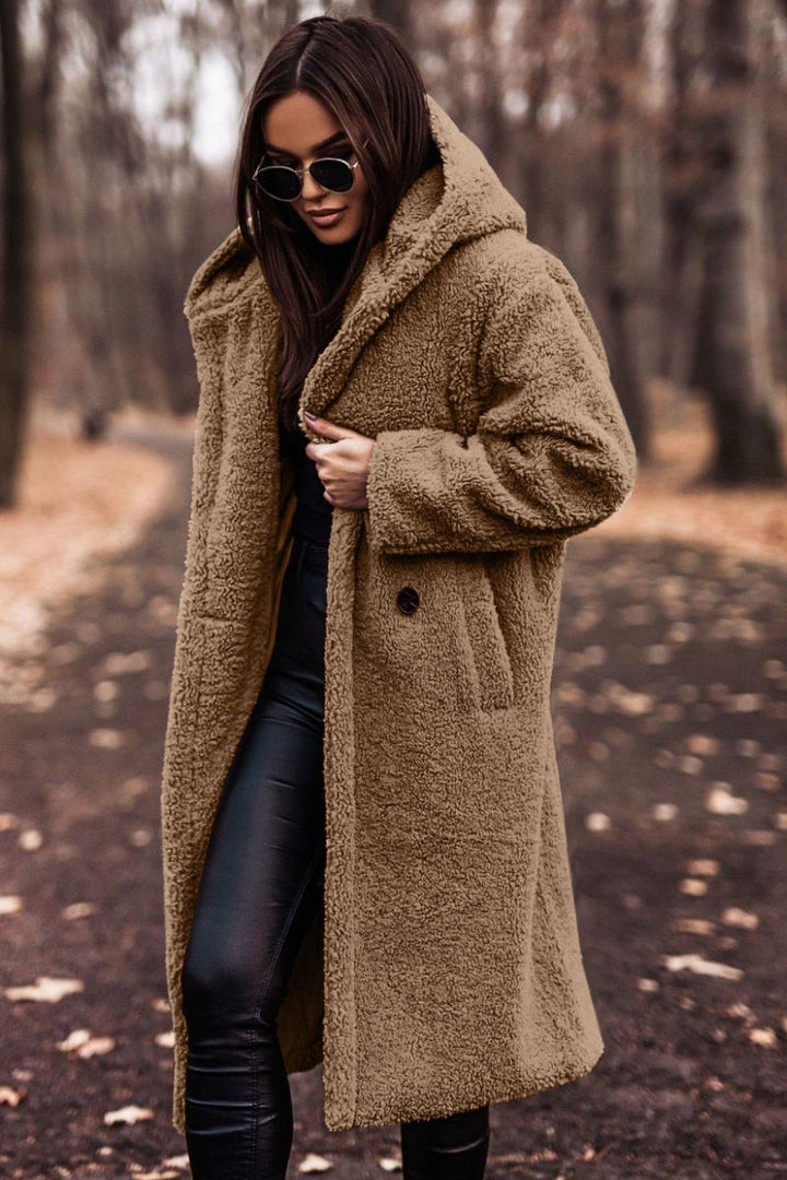 Damen kuschelige Teddyjacke im Oversized-Stil mit Kapuze Echoarchiv