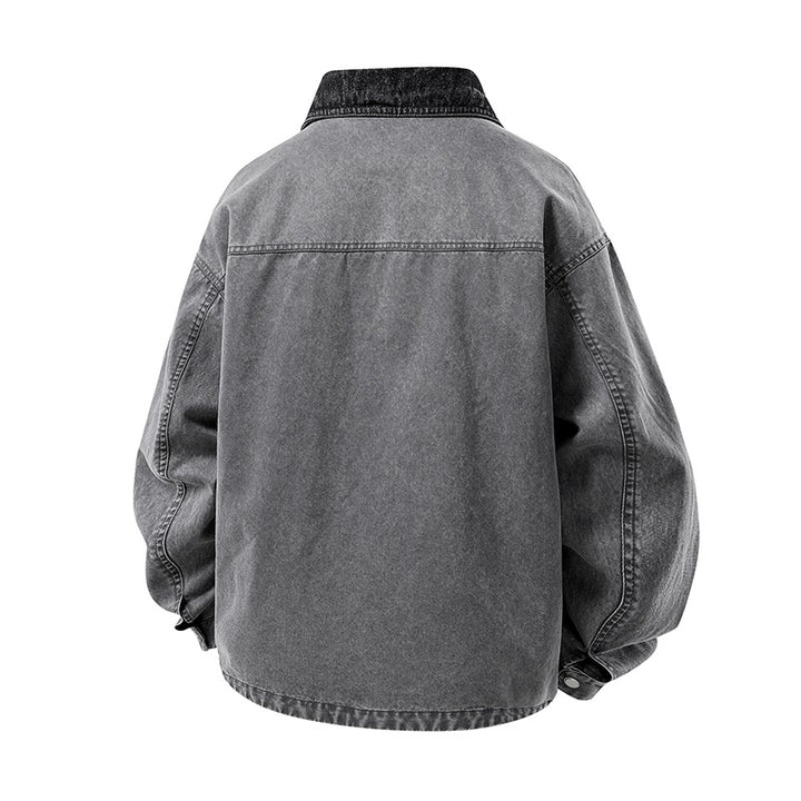 Herren Oversized Denim‑Überhemdjacke mit Druckknopffront, Brusttaschen & Reißverschluss-Detail Echoarchiv