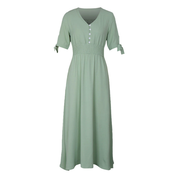 Damen Elegantes Maxikleid mit V-Ausschnitt und Rüschendetails Echo Archiv