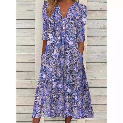 Echoarchiv | Blumen Midi Kleid mit Taschen