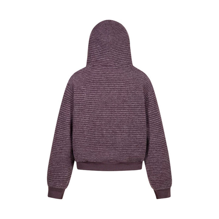 Damen Kurz geschnittene Kapuzen‑Zipjacke mit horizontalem Streifenrelief und elastischem Bund Echoarchiv