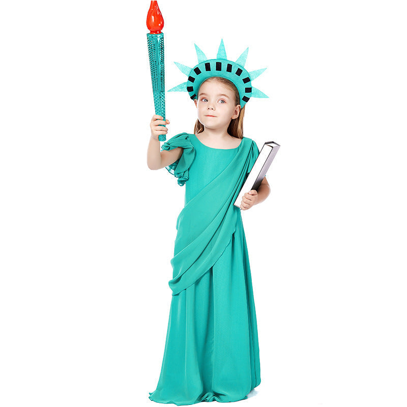 Mädchen Kostüm als Freiheitsstatue mit elegantem Kleid und Accessoires Echo Archiv