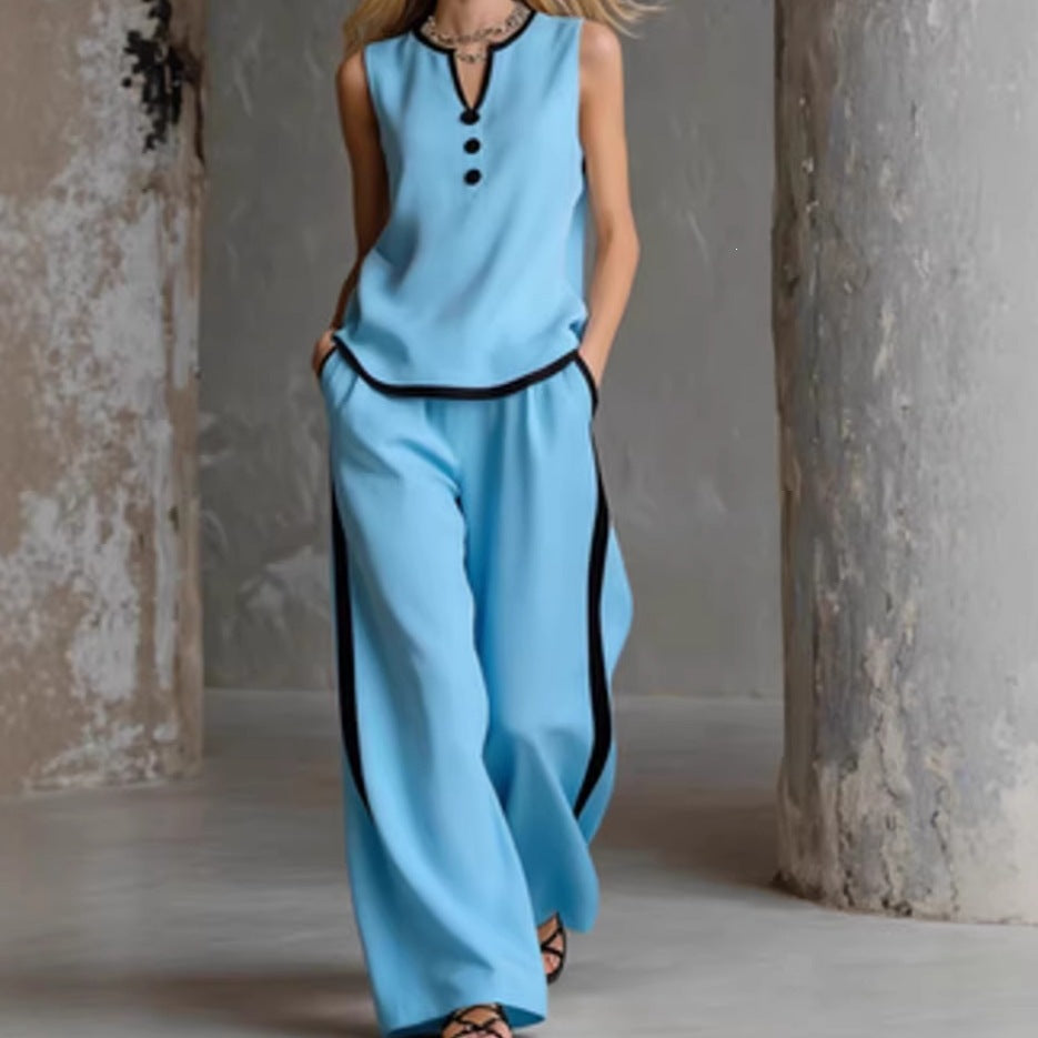 Damen Elegantes Zweiteiler-Set mit schickem Oberteil und weiten Hosen Echo Archiv