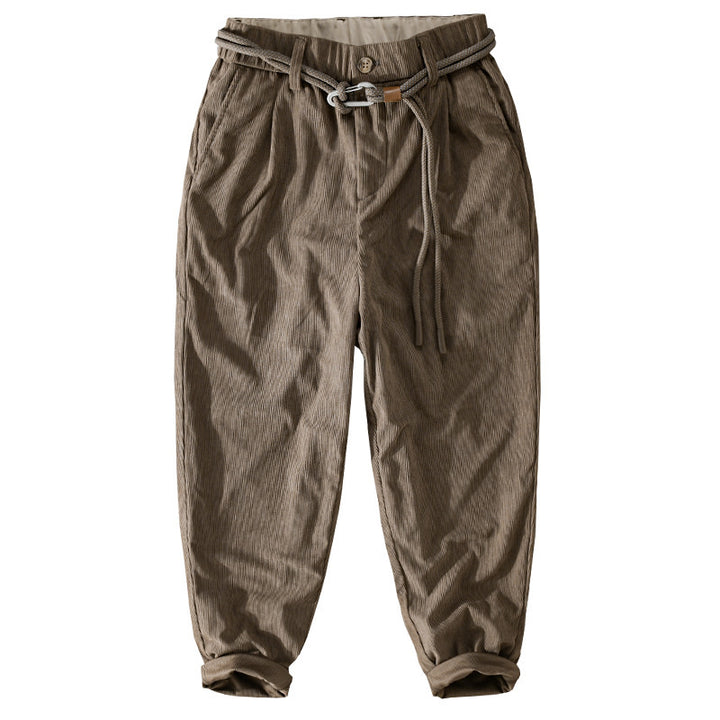 Herren Feinecord-Tapered-Hose mit elastischem Bund, Kordelzug und gekrempeltem Saum Echoarchiv