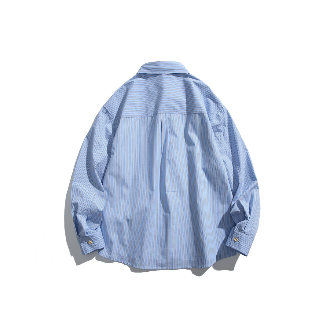 Unisex Oversize Streifen‑Hemdjacke mit Brusttasche und Boxy‑Schnitt Echoarchiv