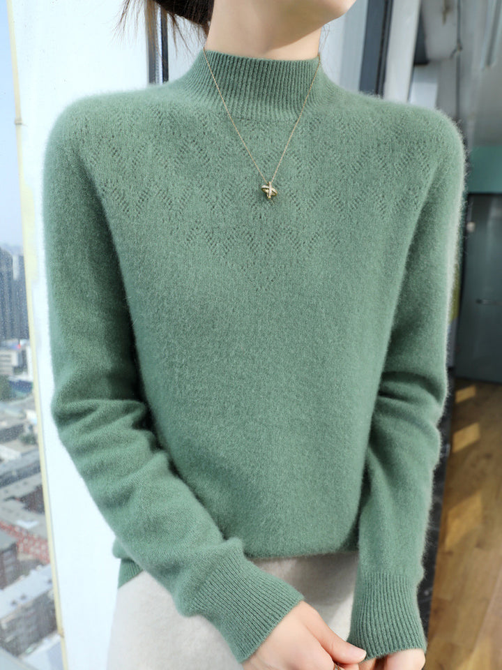 Damen Schlanker minimalistischer Stehkragen-Feinstrickpullover mit geripptem Hals Echoarchiv