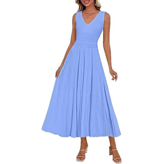 Damen Plisseekleid mit V-Ausschnitt und weitem Saum Echo Archiv