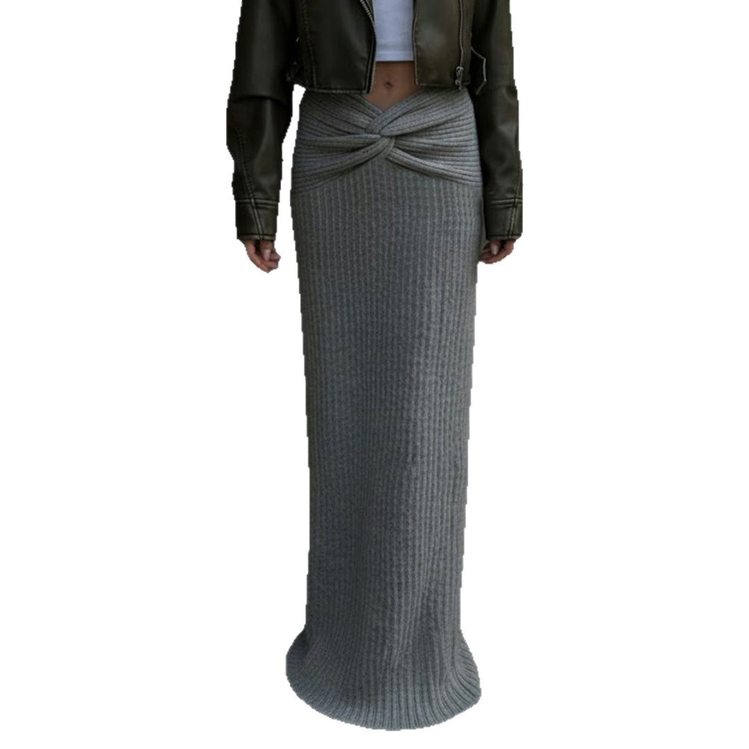 Damen nan hochtaillierter gerippter Maxi-Strickrock mit Twist-Taillenbund und figurumspielender A-Linie Echo Archiv