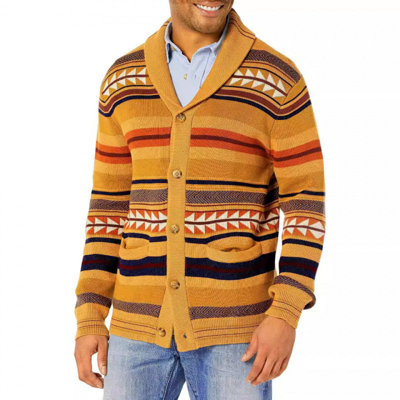 Herren Strickjacke mit geometrischem Muster und praktischen Taschen Echoarchiv