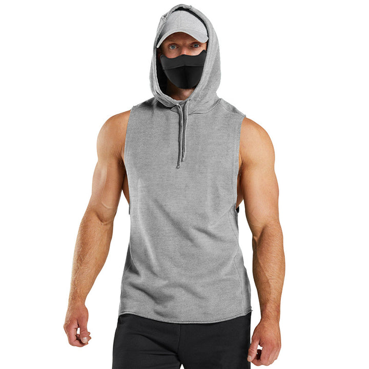 Herren ärmelloses Kapuzenshirt mit integrierter Maske und modischem Design Echoarchiv