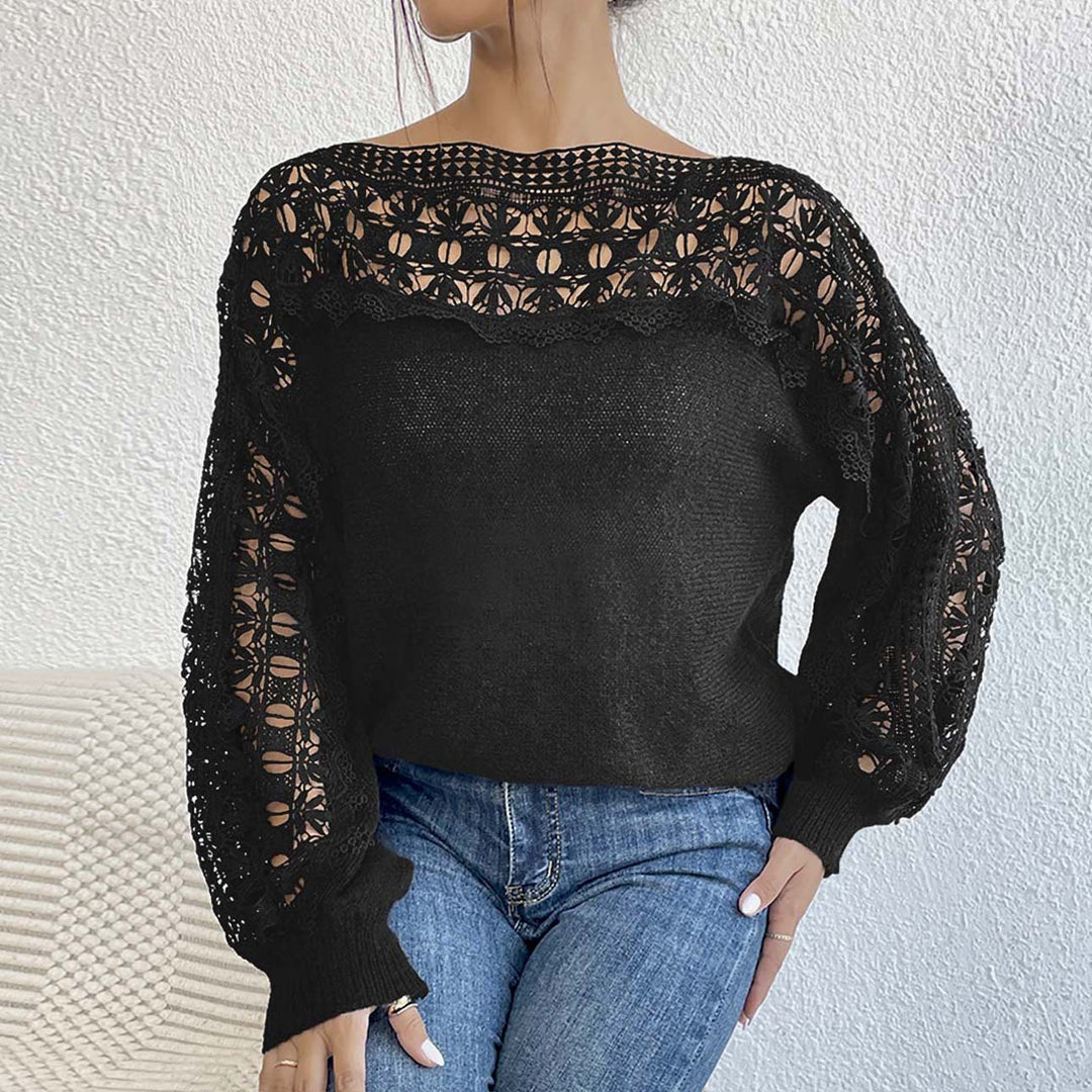 Damen Elegantes Strickoberteil mit raffinierten Spitzenärmeln Echo Archiv