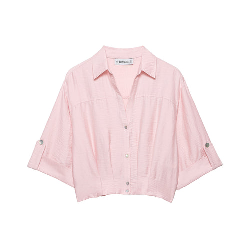 Damen Oversize Leichte Hemdbluse mit Umschlagärmeln und V-Ausschnitt Echoarchiv