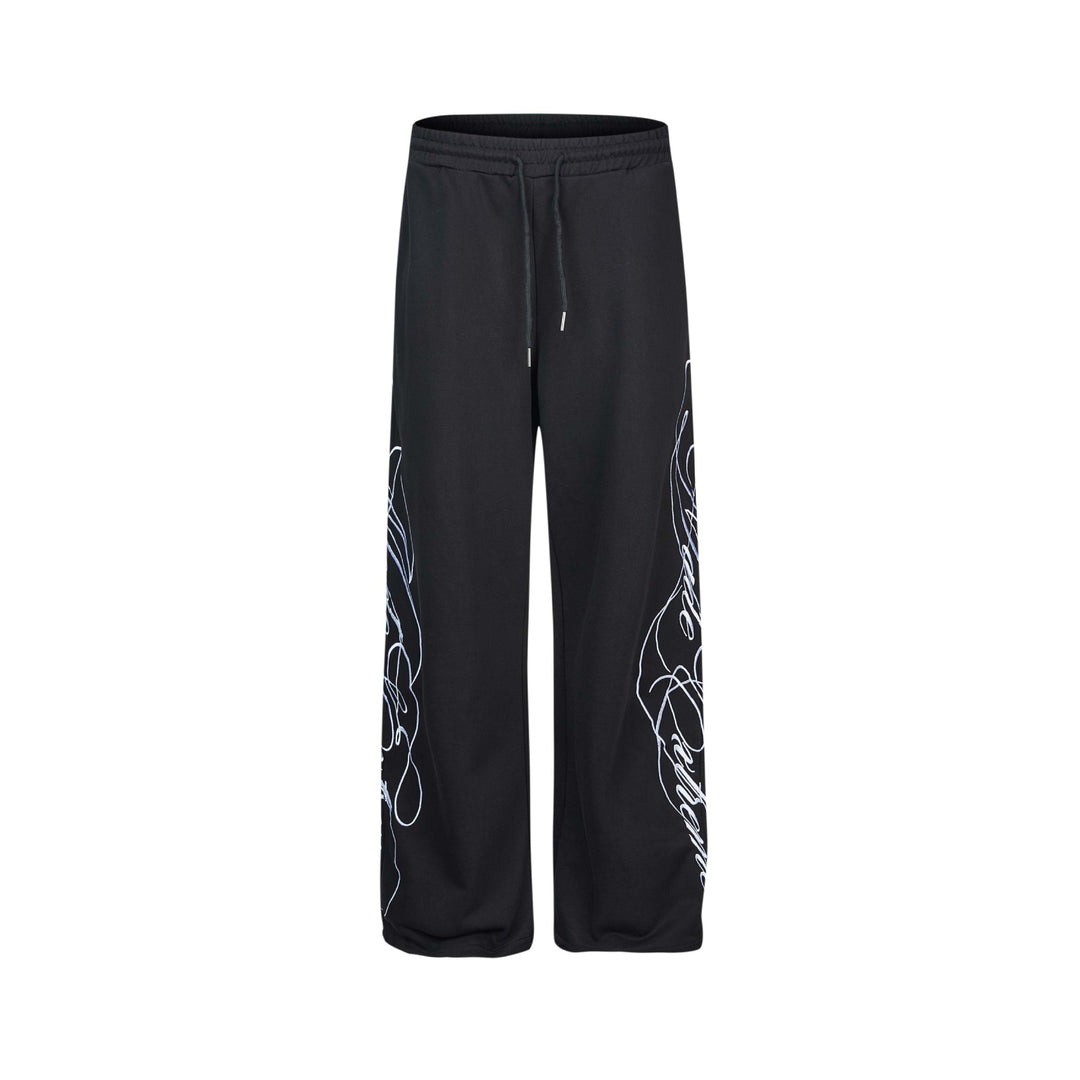 Damen Weiche Loungehose mit weitem Bein, elastischem Bund und Statementdruck Echoarchiv