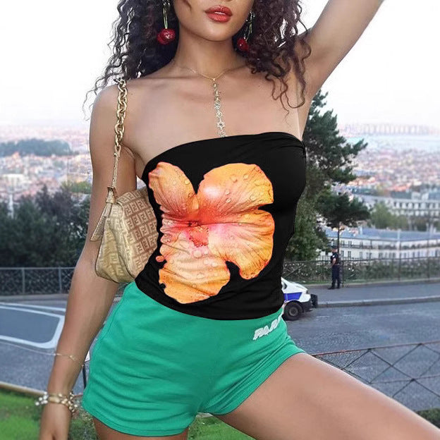 Damen Bandeau-Top mit stilvollem Blumendruck und elastischem Bund Echo Archiv