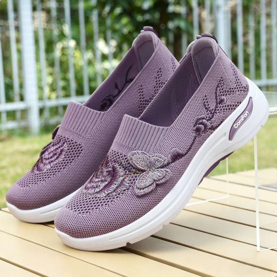 Damen nan gestrickter Slip-On Slipper mit 3D-Blumenstickerei und ergonomischer Komfort-Zwischensohle Echo Archiv