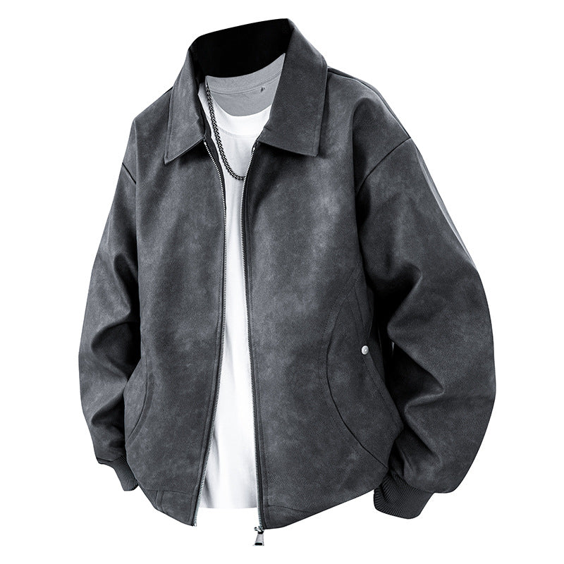 Herren Boxy Oversize-Überhemdjacke in Veloursleder-Optik mit Hemdkragen & Zwei-Wege-Reißverschluss Echoarchiv