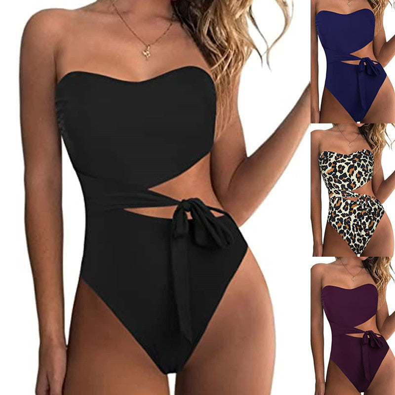 Damen Bandeau Bikini mit asymmetrischem Schnitt und modischem Animal-Print Echo Archiv